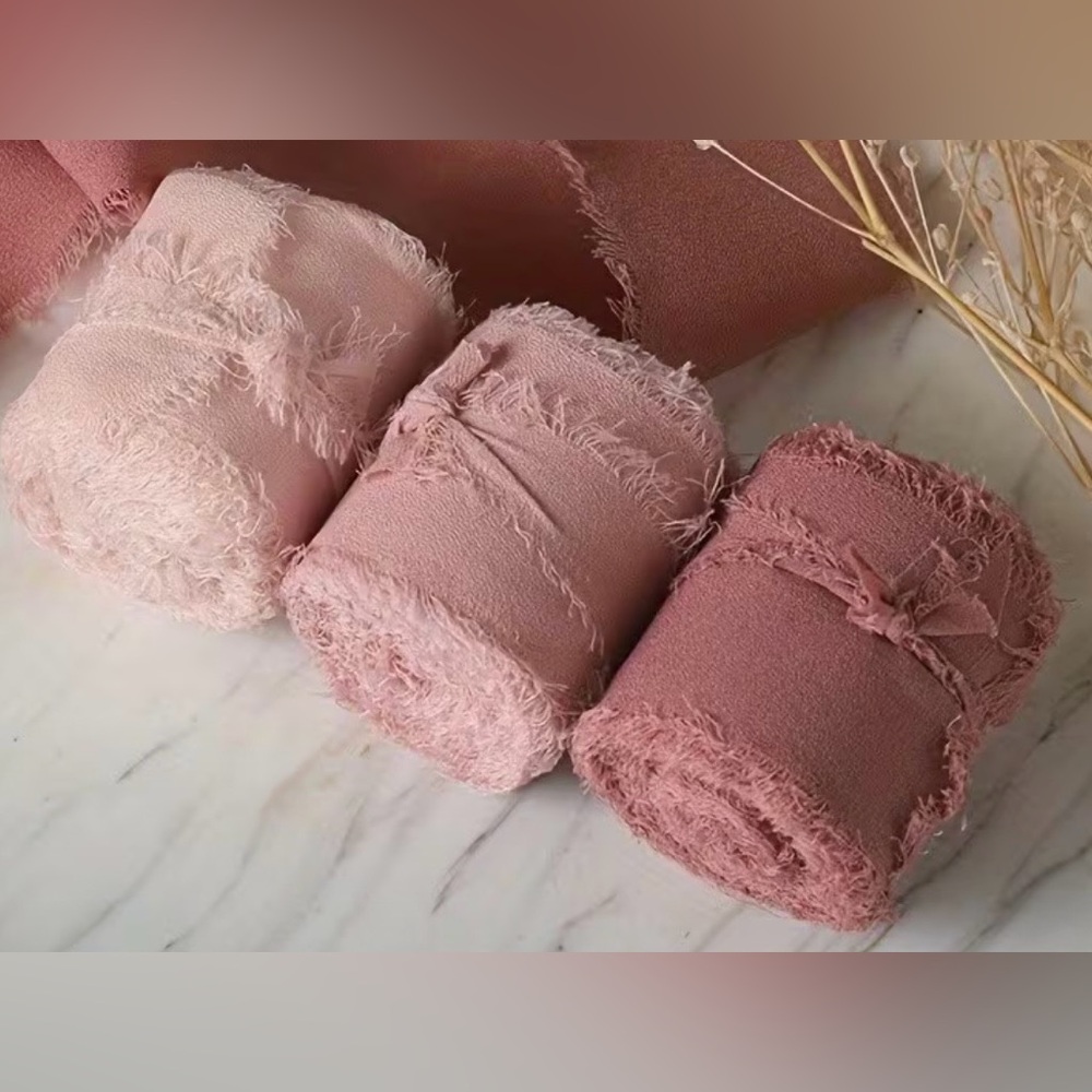 Chiffon Frayed Ribbons set of 3 different pink shades NIP
